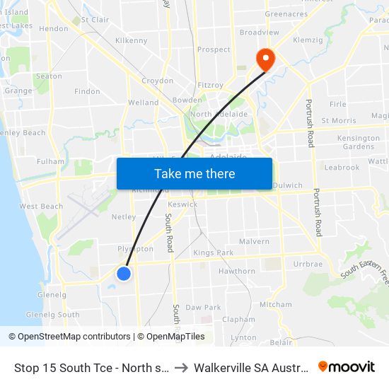 Stop 15 South Tce - North side to Walkerville SA Australia map