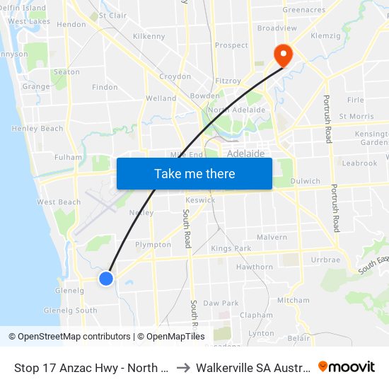 Stop 17 Anzac Hwy - North side to Walkerville SA Australia map