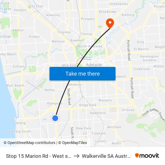 Stop 15 Marion Rd - West side to Walkerville SA Australia map