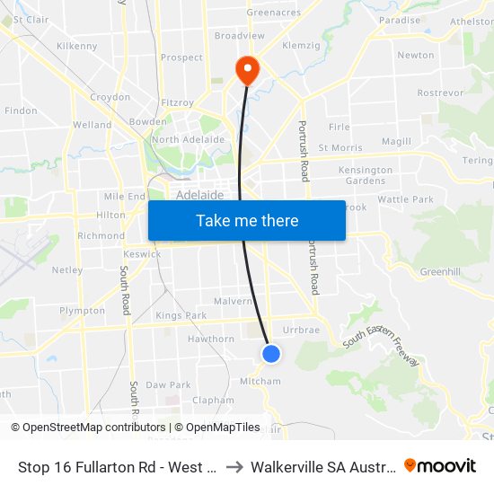 Stop 16 Fullarton Rd - West side to Walkerville SA Australia map