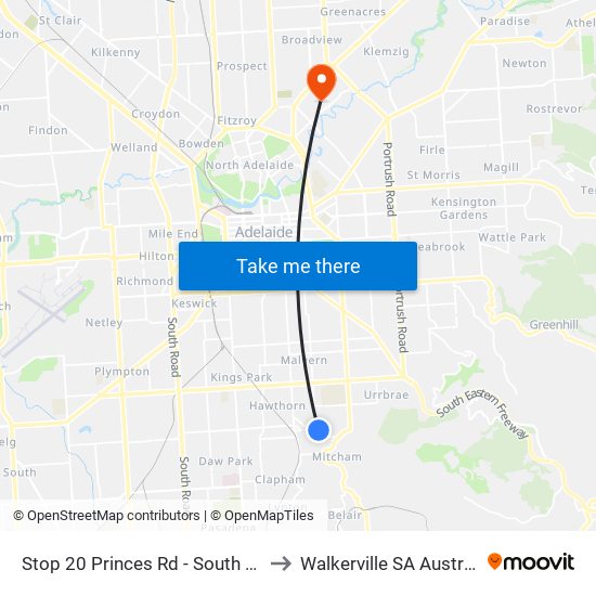 Stop 20 Princes Rd - South side to Walkerville SA Australia map