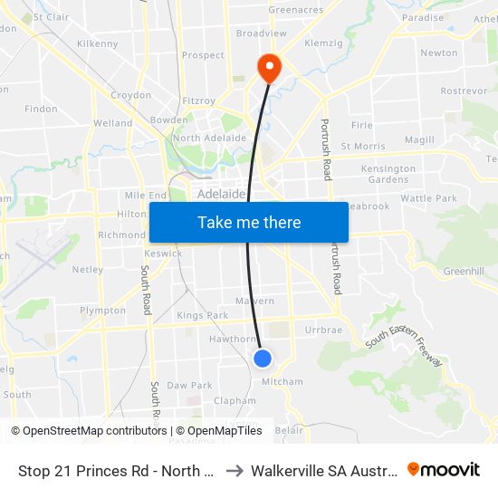 Stop 21 Princes Rd - North side to Walkerville SA Australia map