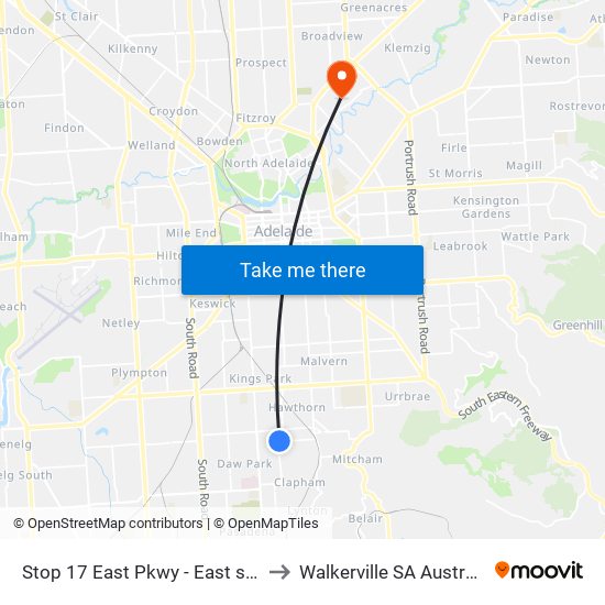 Stop 17 East Pkwy - East side to Walkerville SA Australia map