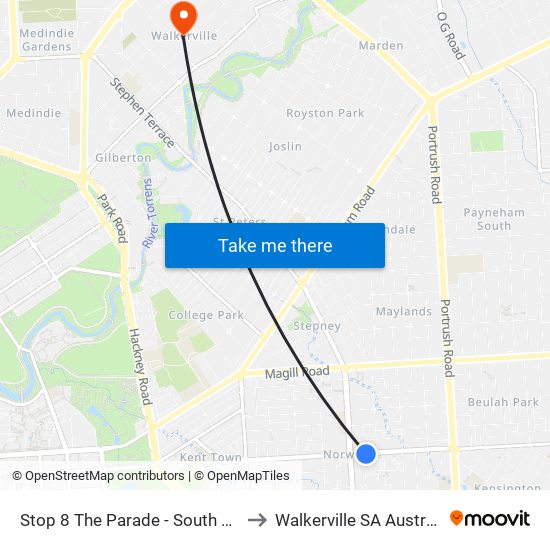 Stop 8 The Parade - South side to Walkerville SA Australia map