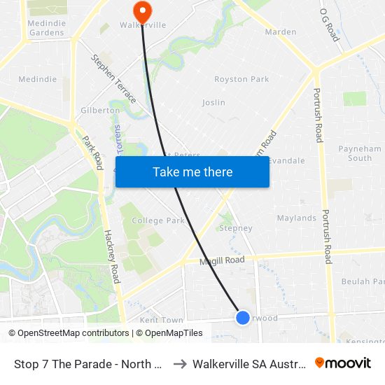 Stop 7 The Parade - North side to Walkerville SA Australia map