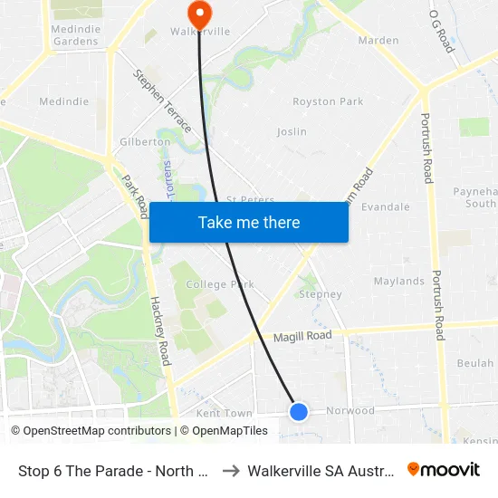 Stop 6 The Parade - North side to Walkerville SA Australia map