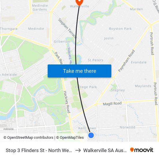 Stop 3 Flinders St - North West side to Walkerville SA Australia map