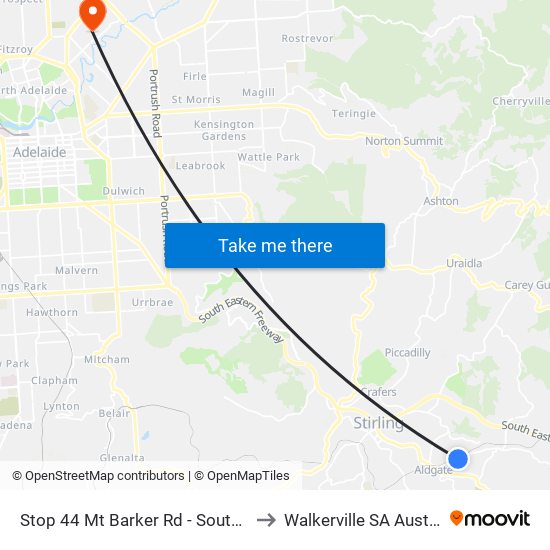 Stop 44 Mt Barker Rd - South side to Walkerville SA Australia map