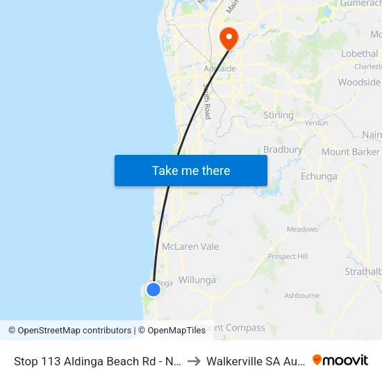 Stop 113 Aldinga Beach Rd - North side to Walkerville SA Australia map