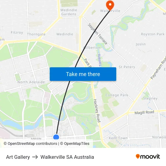 Art Gallery to Walkerville SA Australia map