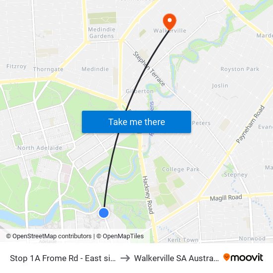Stop 1A Frome Rd - East side to Walkerville SA Australia map