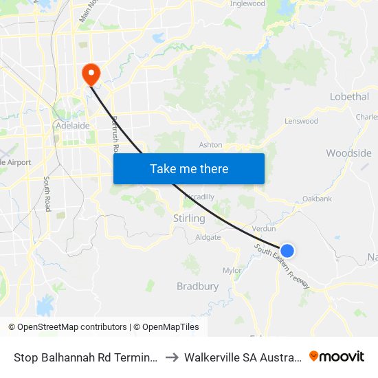 Stop Balhannah Rd Terminus to Walkerville SA Australia map