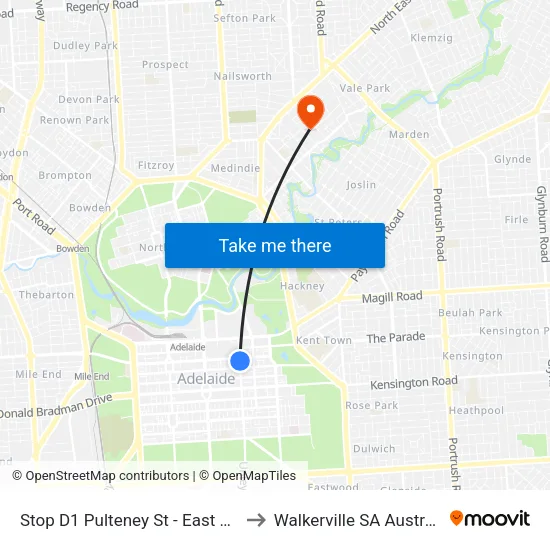Stop D1 Pulteney St - East side to Walkerville SA Australia map