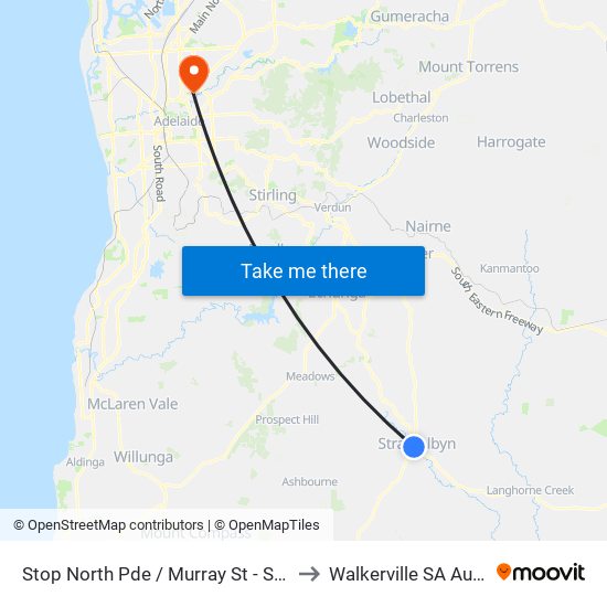 Stop North Pde / Murray St - South side to Walkerville SA Australia map