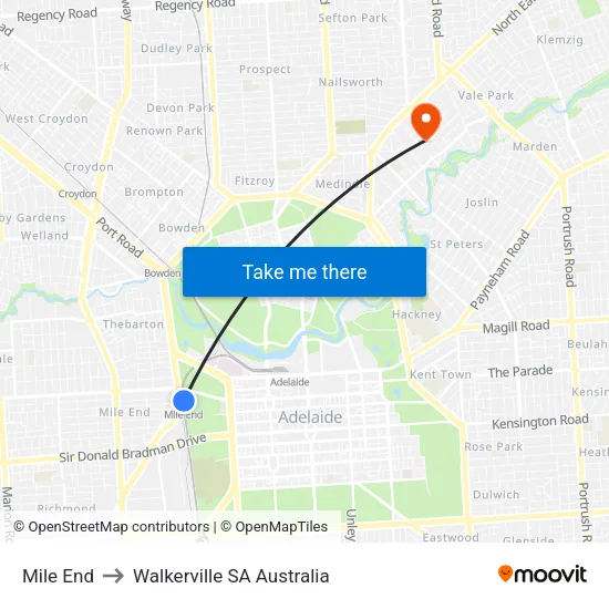 Mile End to Walkerville SA Australia map