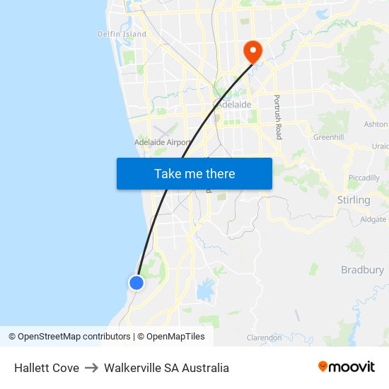 Hallett Cove to Walkerville SA Australia map