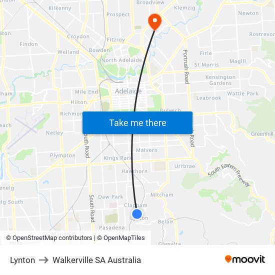 Lynton to Walkerville SA Australia map