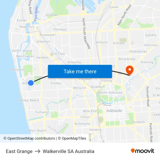East Grange to Walkerville SA Australia map