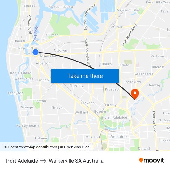 Port Adelaide to Walkerville SA Australia map