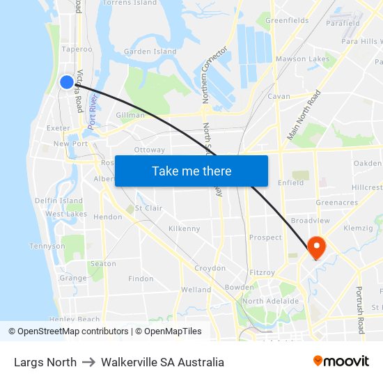 Largs North to Walkerville SA Australia map