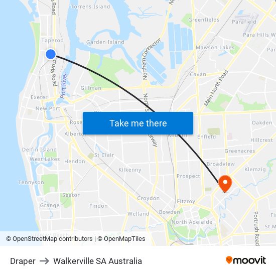 Draper to Walkerville SA Australia map