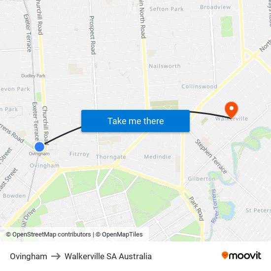 Ovingham to Walkerville SA Australia map