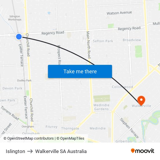 Islington to Walkerville SA Australia map