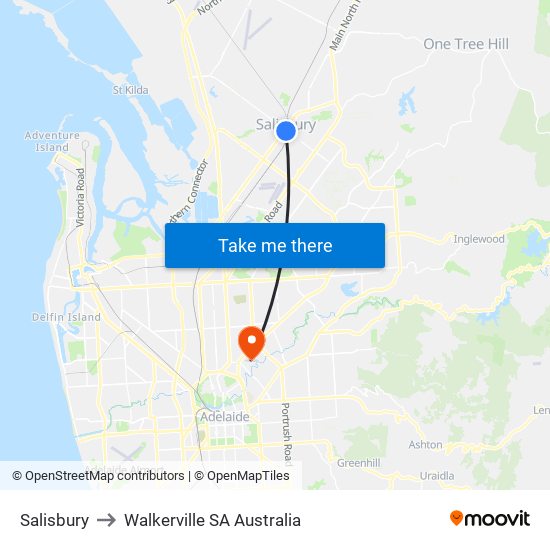 Salisbury to Walkerville SA Australia map