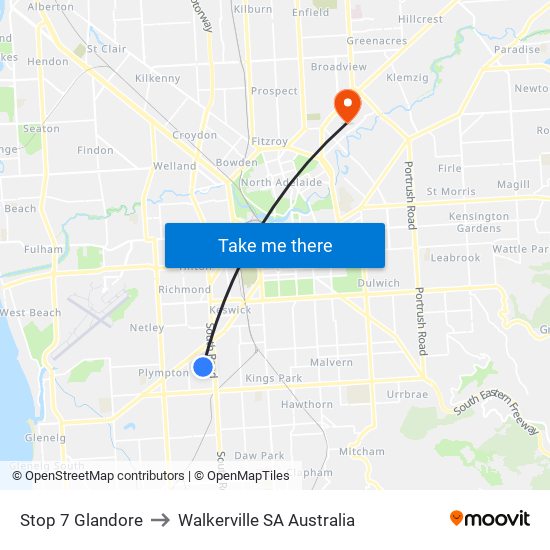 Stop 7 Glandore to Walkerville SA Australia map