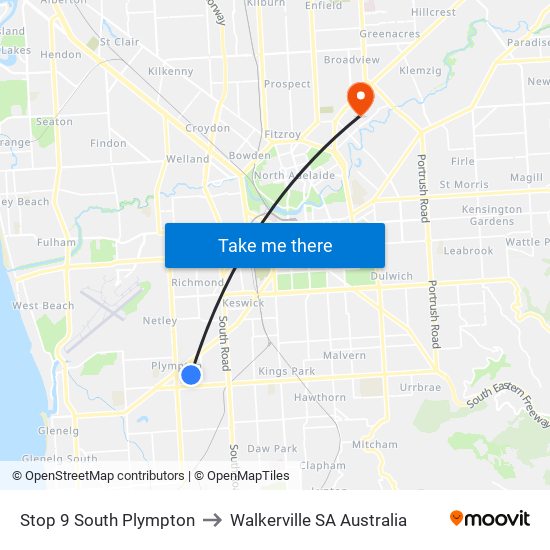 Stop 9 South Plympton to Walkerville SA Australia map