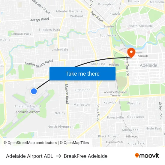 Adelaide Airport ADL to BreakFree Adelaide map