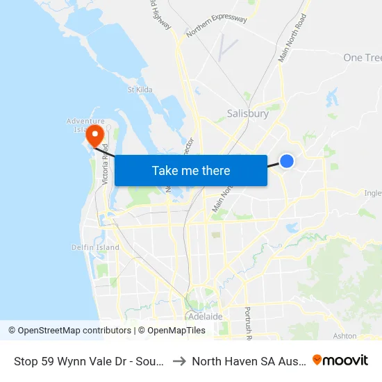 Stop 59 Wynn Vale Dr - South side to North Haven SA Australia map