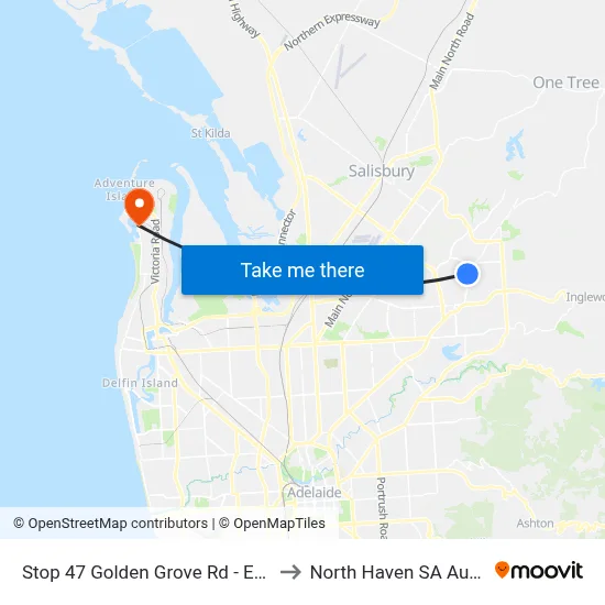 Stop 47 Golden Grove Rd - East side to North Haven SA Australia map