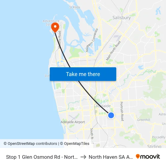 Stop 1 Glen Osmond Rd - North East side to North Haven SA Australia map