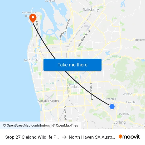 Stop 27 Cleland Wildlife Park to North Haven SA Australia map