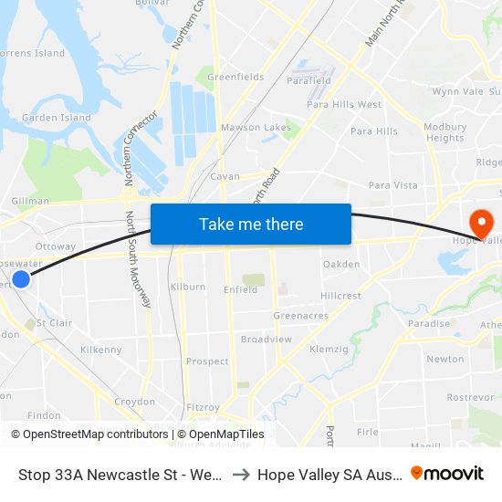 Stop 33A Newcastle St - West side to Hope Valley SA Australia map