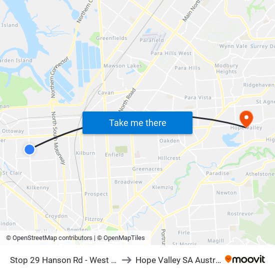 Stop 29 Hanson Rd - West side to Hope Valley SA Australia map