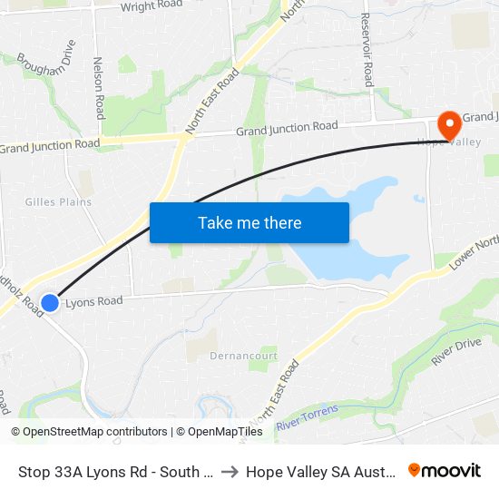 Stop 33A Lyons Rd - South side to Hope Valley SA Australia map