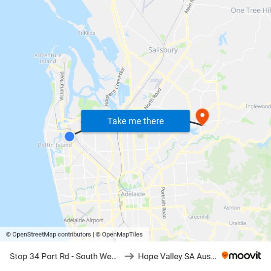 Stop 34 Port Rd - South West side to Hope Valley SA Australia map