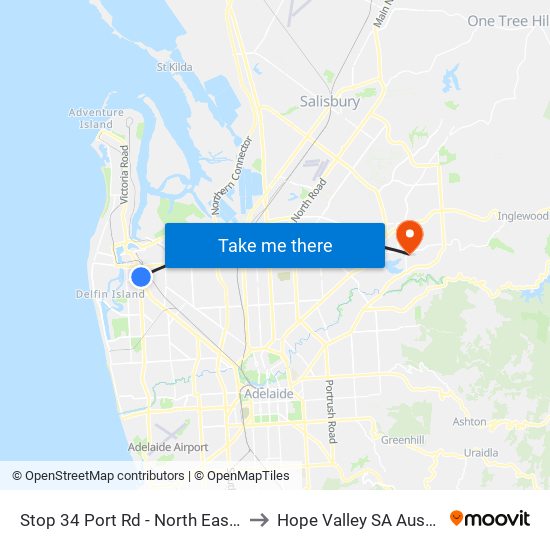 Stop 34 Port Rd - North East side to Hope Valley SA Australia map