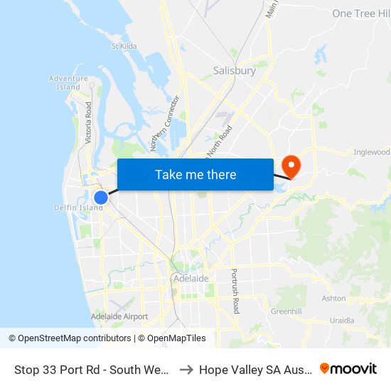 Stop 33 Port Rd - South West side to Hope Valley SA Australia map