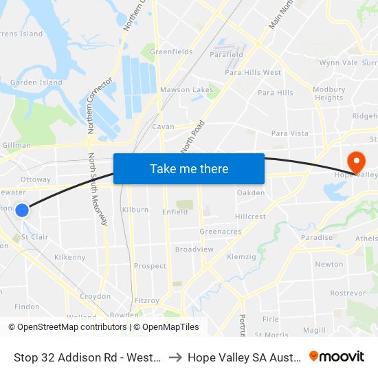 Stop 32 Addison Rd - West side to Hope Valley SA Australia map