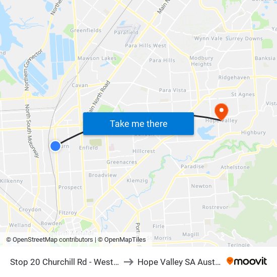 Stop 20 Churchill Rd - West side to Hope Valley SA Australia map