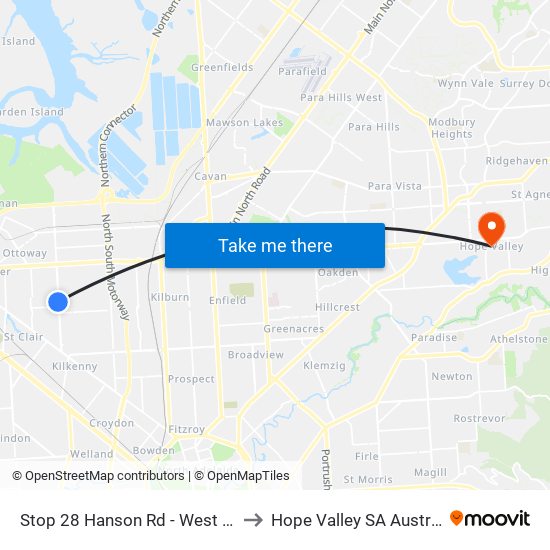 Stop 28 Hanson Rd - West side to Hope Valley SA Australia map