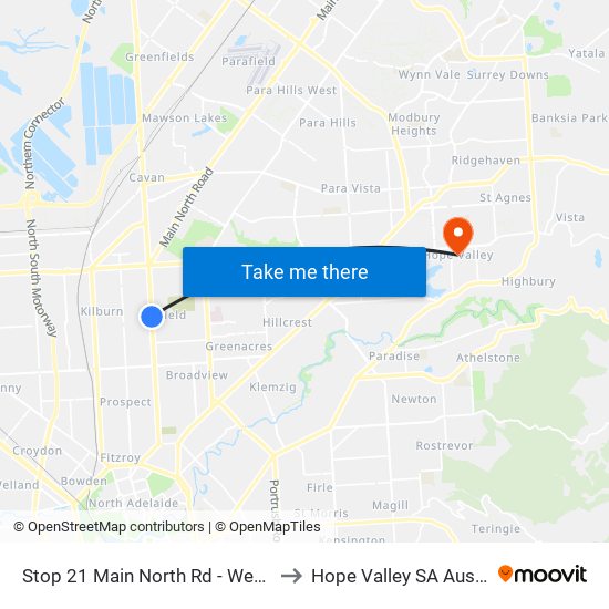 Stop 21 Main North Rd - West side to Hope Valley SA Australia map