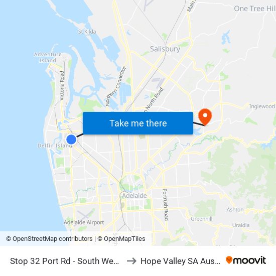 Stop 32 Port Rd - South West side to Hope Valley SA Australia map