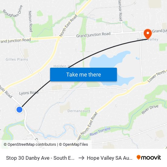 Stop 30 Danby Ave - South East side to Hope Valley SA Australia map