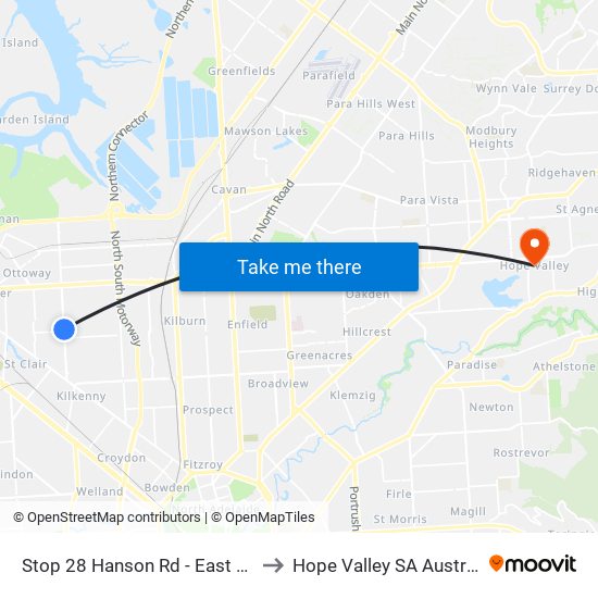 Stop 28 Hanson Rd - East side to Hope Valley SA Australia map