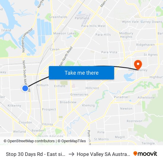 Stop 30 Days Rd - East side to Hope Valley SA Australia map