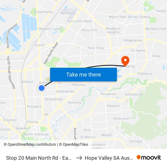 Stop 20 Main North Rd - East side to Hope Valley SA Australia map